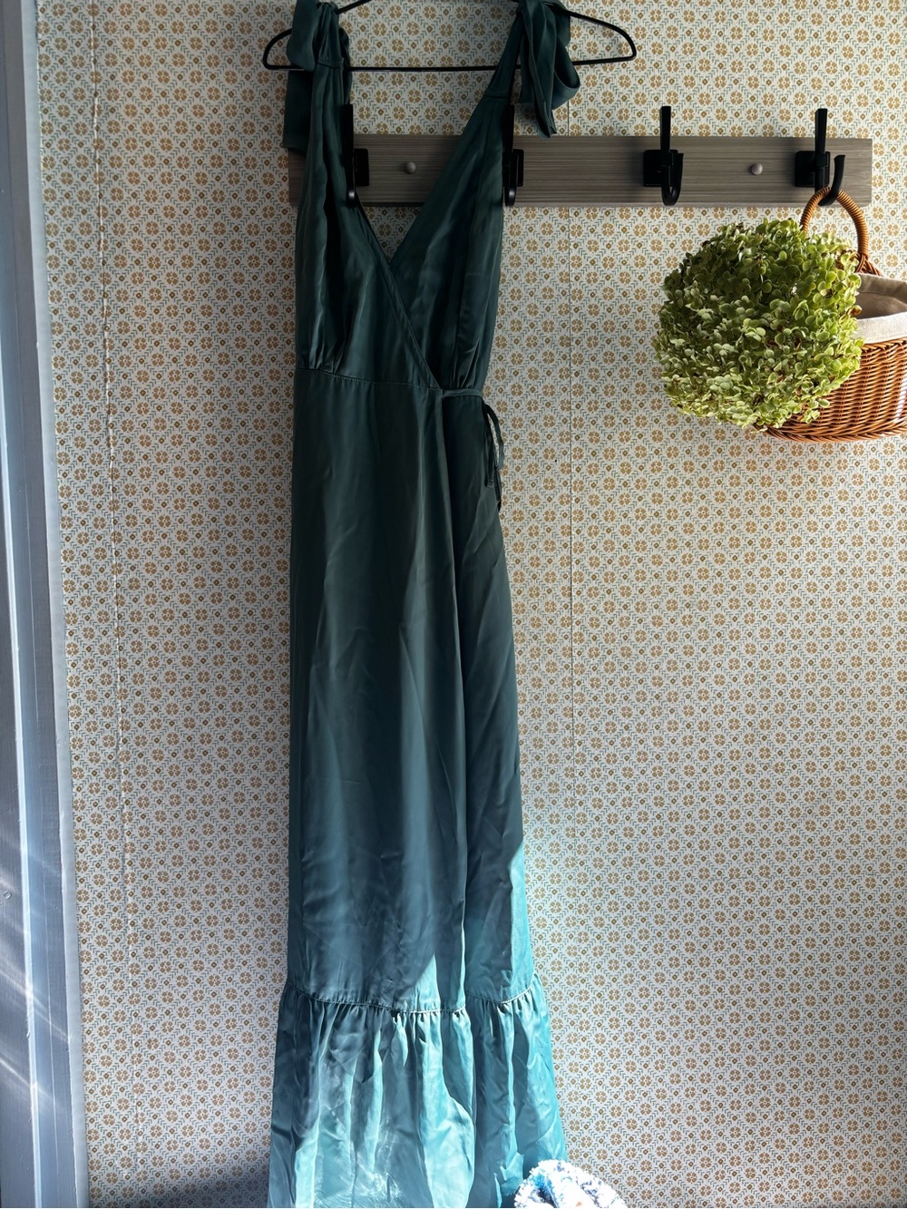 Abercrombie and Fitch Women's Deep Green Tie-Shoulder Wrap Dress